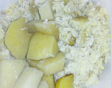 A picture of step 1 of Yam curl rolls.