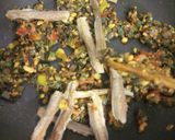 A picture of step 4 of Bombay duck with masala okra.
