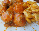 Foto del paso 9 de la receta: Albóndigas de pollo y berenjena salsa bacon y moruno amarillo