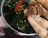 A picture of step 3 of Karivepaku karam podi curry leaves powder Andhra style.