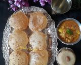 A picture of step 6 of Puri, Aloo Posto, and Halwa.