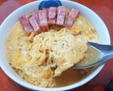 A picture of step 4 of Korean Cheese Ramen with Steamed Egg (Microwave) - Soft Egg, Delicious Soup.