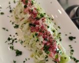 Une image de l'étape 11 de Spaghettis de Poireaux, Crème de Camembert, Émietté de Pancetta.