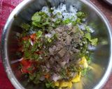 A picture of step 2 of Dragon fruit salsa.