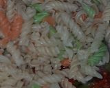 A picture of step 4 of Pasta with green veggies and schezwan chutney.
