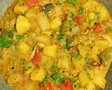 A picture of step 3 of Radish potato brinjal curry in mustard paste.