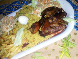 Fried cous cous,chicken with coleslaw and chips