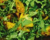 A picture of step 4 of Jawar roti, buttermilk aur bengan palak.