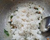 A picture of step 4 of Mamidikaya pulihora or mavinakayi chitrana / Mango rice.