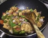 A picture of step 5 of Chilli chicken with fried rice.