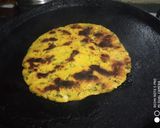 A picture of step 4 of Turnip saag with makki roti.