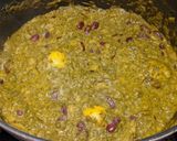 A picture of step 5 of Ghormeh sabzi (Persian herbs stew).