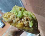 Foto del paso 11 de la receta: Arepa rellena de pollo con salsa de manzana, zanahoria, cebolla y crema...🫓🥙🥯