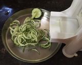 A picture of step 2 of Penny pasta with zoodlles in spinach pesto #themechallenge.