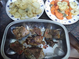 Carne rellena con papas batatas y calabaza al horno