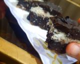 A picture of step 6 of 3 layered coconut 🥥 brownie sticks.