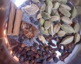 A picture of step 1 of Kathiyawadi tea masala.