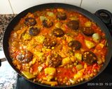 A picture of step 5 of Valencian Paella with Blood Sausage.