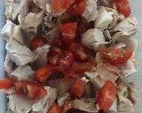 A picture of step 4 of Chicken, Tomato and Mushroom Pasta, in Honey, Lemon and Whole Grain Mustard dressing.