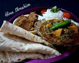 A picture of step 6 of Bihari boti, Aloo palak, Plain Rice and Chapati.