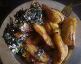 A picture of step 1 of Fried plaintain with eggs and veggies.