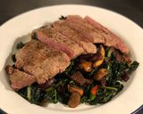 A picture of step 4 of Steak with cavolo nero and chestnut mushrooms.
