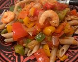 A picture of step 5 of Shrimp and bell peppers penne.
