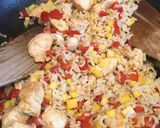 A picture of step 4 of Mango Chicken Rice with a Honey & Mustard Dressing.