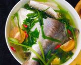 Hình bước làm 1 của món Bữa cơm đủ chất 100 kCanh cá chim nấu ngótTrứng chiên đậu bắp