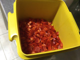 Lentejas con tocino, papas, y pimiento
