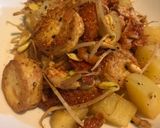 รูปขั้นตอนการทำที่ 4 ของ ผัดถั่วงอกหัวโตเต้าหู้ไข่ทอด+ไก่ฉีก