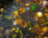 A picture of step 6 of Chainese manchurian with soup and fried rice.