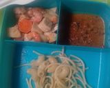 Foto langkah ke 6 dari resep Makaroni Spageti Sambal Pecel & Tumis Tahu-Wortel-Udang.