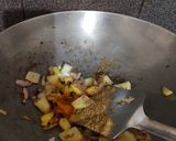 A picture of step 3 of Chaulai (amaranths) saag.