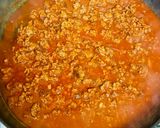 A picture of step 3 of Pasta (Rigatoni) with beef and spicy Chipotle.