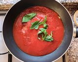 A picture of step 1 of Mezze Maniche with Tomato Sauce and Basil Pesto.
