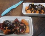 Foto del paso 7 de la receta: Postre de boniato al microondas acompañado de frutas y chocolate líquido