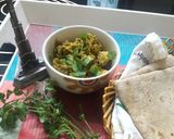 A picture of step 3 of Potato, peas and Moongray (Raddish pods seeds) ki sabzi.
