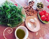 A picture of step 1 of Whole Wheat Penne with Vegan Pesto - Almonds, Cherry Tomatoes, and Arugula.