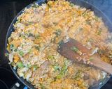 A picture of step 7 of Fried rice with Korean Kimchi and pork belly.