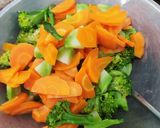 Foto langkah ke 3 dari resep Cah brokoli wortel bawang putih (Tips agar Brokoli Hijau Segar).
