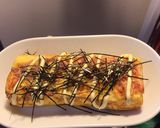 A picture of step 5 of Japanese style egg roll (crab stick with salad dressing).