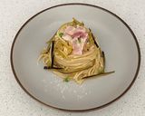 A picture of step 9 of Deany's spaghetti carbonara.