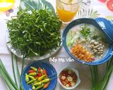 Hình bước làm 4 của món Cháo hến nấm rơm rau đắng