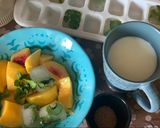 A picture of step 1 of Mango Peach and Mint Shake.