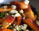 A picture of step 1 of Chili, honey grilled nectarine on blue cheese salad bed with grilled Halloumi & Grilled Chicken.