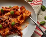 A picture of step 1 of Fresh pappardelle with Sausage ragu and fennel seeds.