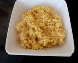 A picture of step 4 of My Egg fried Rice with the malaysian curry sauce.