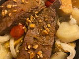 Vacío al horno con papas y batatas