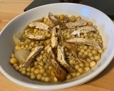 A picture of step 8 of Moghrabieh - semolina dough with chicken.